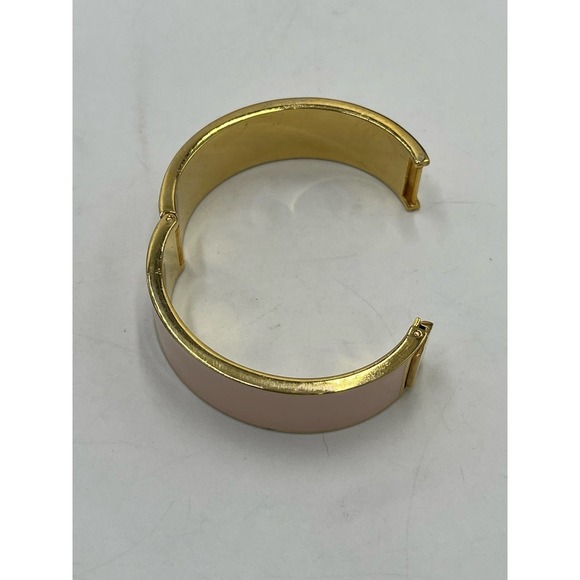 J. Crew Light Pink Wide Hinged Gold Tone Bangle Bracelet - Picture 5 of 13